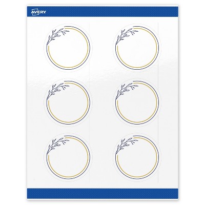 Avery 3" Diameter Labels, Gold & Navy Border with Florals, 60 ct