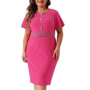 Agnes Orinda Women's Plus Size Retro Sheath Short Sleeve Business Pencil Bodycon Dresses - 1 of 4