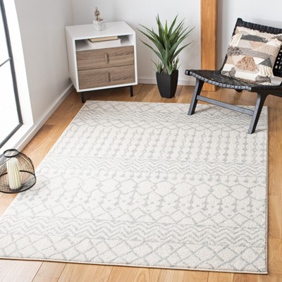Ivory & Light Gray Hand-Knotted Synthetic Area Rug - 6' x 9'