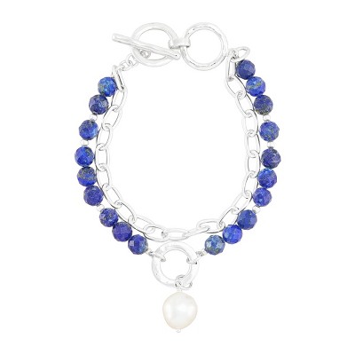 Silpada 'In The Marine' Sterling Silver Blue Lapis and Freshwater Pearl Bracelet, 8"