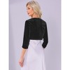 Allegra K Women Velvet Crew Neck Cropped 3/4 Sleeve Shrug Cardigan - 3 of 4