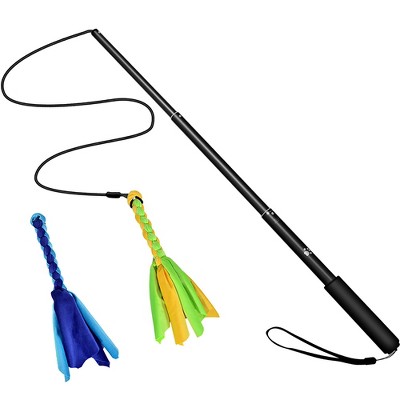 iMountek "Extendable Dog Flirt Pole with Lure & 2 Replaceable Tail Toys for Training, Tug, Chase & Exercise" Black, Blue