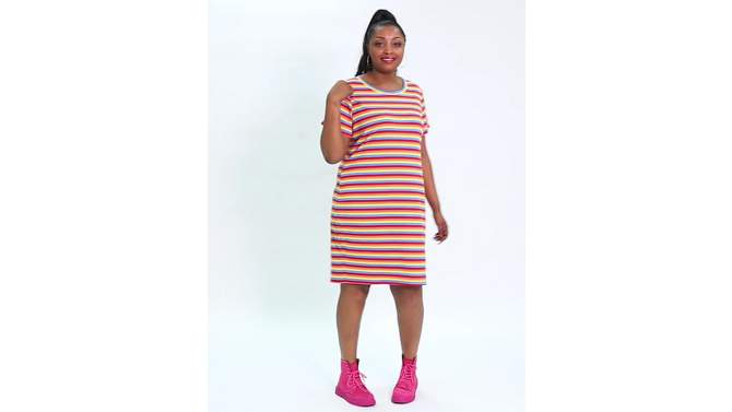 Agnes Orinda Women's Plus Size Rainbow Striped Curvy Fit Casual Shirt Dresses, 2 of 8, play video