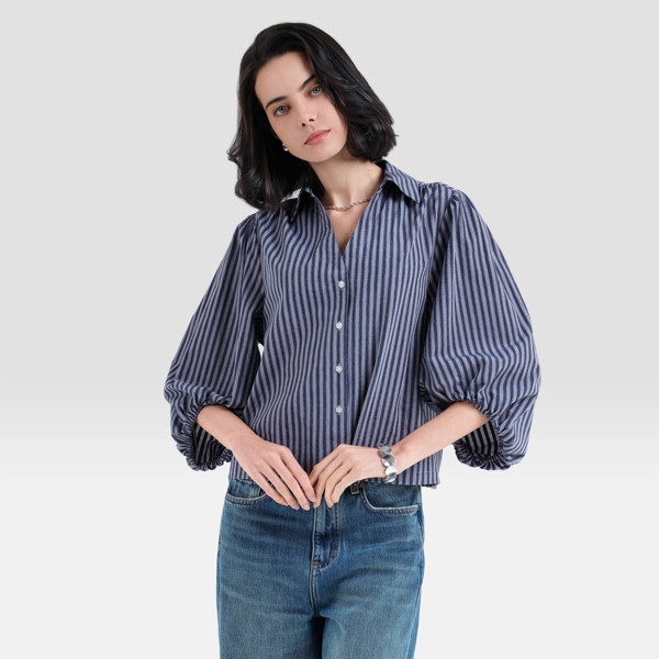Blusa de cuello con botones y mangas abullonadas para mujer - A New Day™ 4