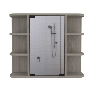 SEVOBAL Bathroom Storage Cabinets Medicine Cabinet with Mirror, 9-Tier Organizer, 6 Open Shelves, 3 Shelves for Bathroom, Beige, 27.6"*18.9"*6.3" - 1 of 4