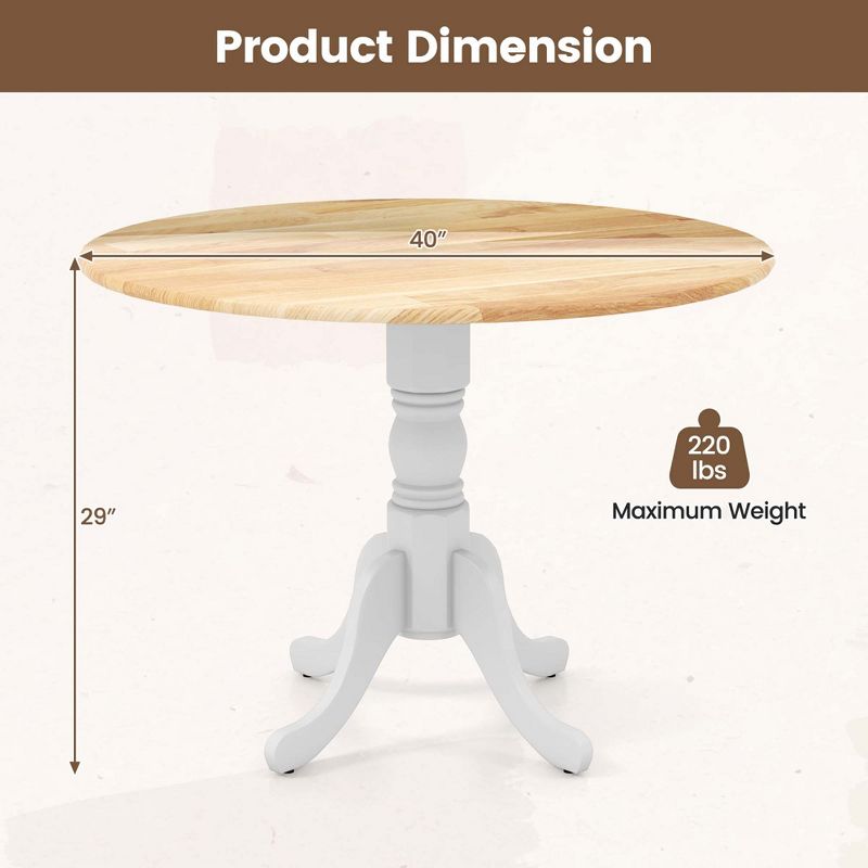 Costway Rustic Dining Table Wooden Dining Table with Round Tabletop & Curved Trestle Legs Natural/Walnut/Black/White/White&Walnut/White&Natural, 3 of 11