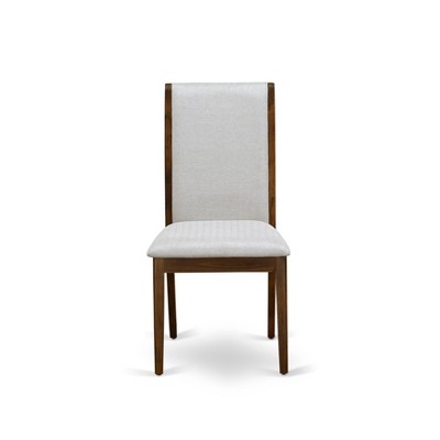 Gray Linen Upholstered Parsons Dining Chairs with Walnut Finish - Set of 2