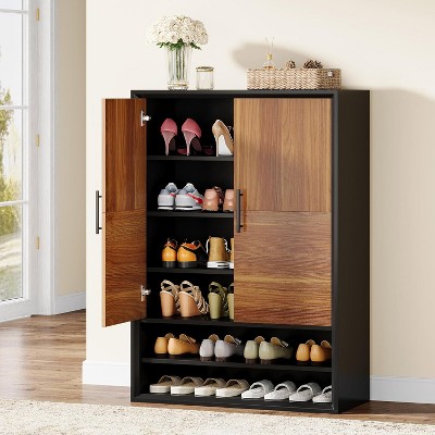 Tribesigns 6-Tier Shoe Cabinet with Doors,  Shoe Storage Organizer with Adjustable Shelves for Entryway Hallway Closet,Black & Brown