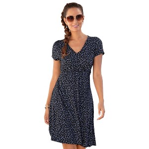 Women's Short Sleeve Print Dress - LASCANA - 1 of 4