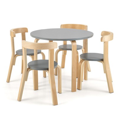 Infans 5-Piece Kids Wooden Curved Back Activity Table & Chair Set w/Toy Bricks Grey