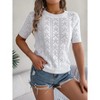 Womens Knit Top Summer Round Neck Short Sleeve Hollow Out Casual Top Blouse - 3 of 4