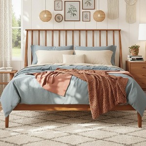 Polibi Boho Platform Bed Frame with Tall Slanted Headboard & Metal Support - 1 of 4