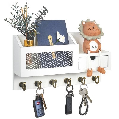LunaLulinlk Key Holder for Wall Updated Mail Organizer Wall Mount with Drawer,Mail Holder Shelf and 6 Sturdy Hooks,Hanging Key Rack Hanger White