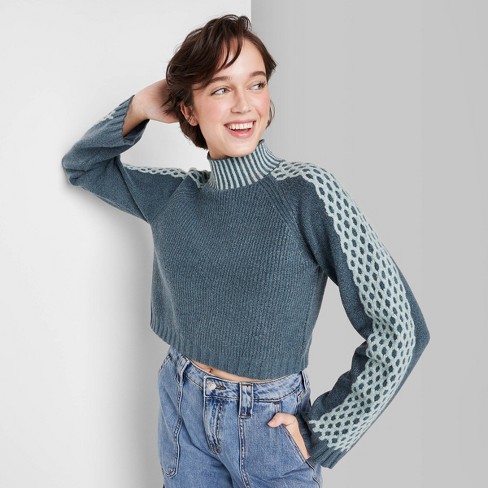 Women's Mock Turtleneck Boxy Pullover Sweater - Wild Fable™ Dark Blue Xxs :  Target