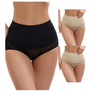 INSPIRE CHIC 3 Packs Women's High Waisted Floral Pattern Pants Butt Lifter Lace Shapewear Control Briefs - 1 of 4