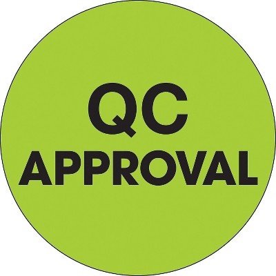 Tape Logic Labels "QC Approval" 1" Circle Fluorescent Green 500/Roll DL1254
