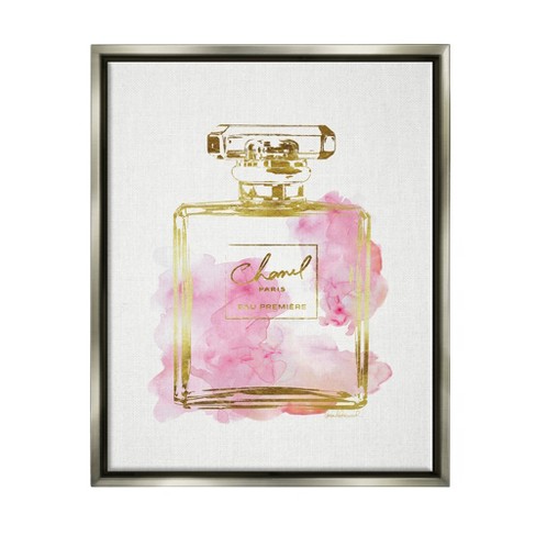 Stupell Industries Glam Perfume Bottle Gold Pink Gray Floater Framed ...