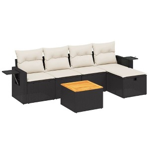 vidaXL Patio Sofa Set with Cushions Outdoor Furniture 6 Piece Poly Rattan - Black and Cream without storage - 1 of 4