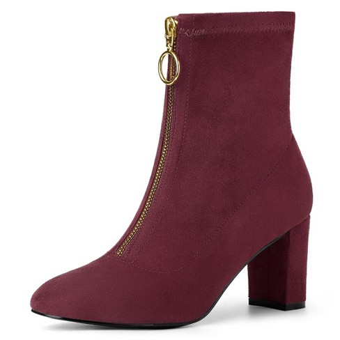 Burgundy ankle clearance boots outfit