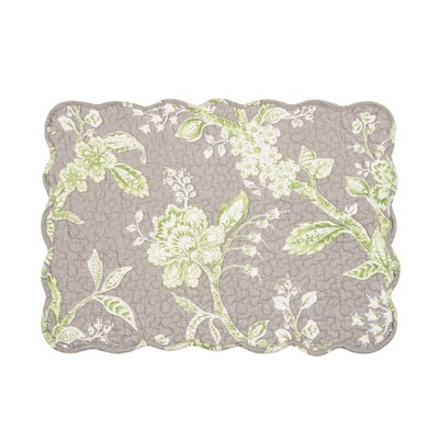 Julia Reversible Quilted Grey and Green Cotton Placemats, Set of 6