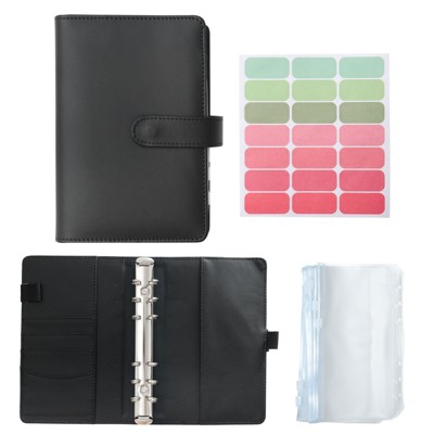 Unique Bargains A6 PU Leather Budget Binder with Zipper Envelopes 1 Set