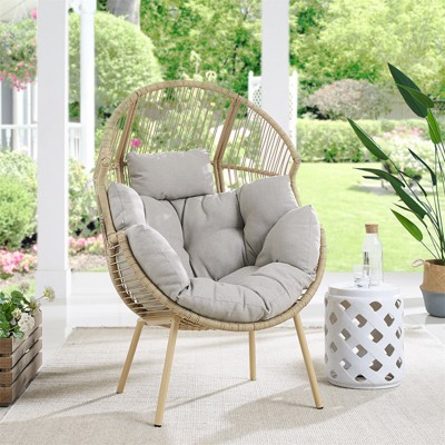 POCASSY Egg Chair Outdoor, Patio PE Wicker Rattan Egg Chair Lounge Basket Shape with Head Pillow