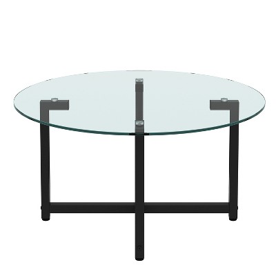 NicBex 35.44 Inch Round Coffee Table with Tempered Glass Tabletop,Side Center Table for Living Room,Bedroom