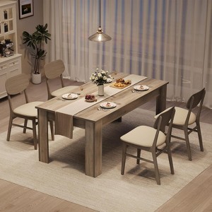 Dining Table for 4-6, 63 Inch Farmhouse Dining Table, Wood Rustic Kitchen Table, Large Wooden Rectangular Dinner Table for 4 for Apartment - 1 of 4