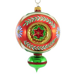 Sbk Gifts Holiday 7.5 Inch Orange Floral Triple Reflector Ornament Teardrop Christmas Tree Ornaments - 1 of 3