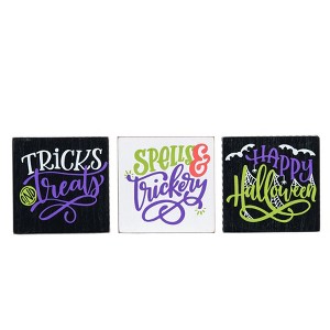 Transpac Halloween MDF Trick Or Treat Block Set of 3 Freestanding Tabletop Signs Black Wood Indoor Decor - 1 of 1