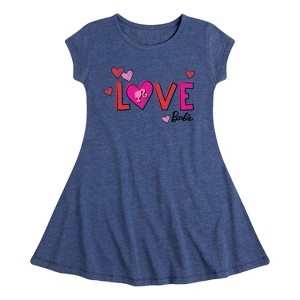 Girls' - Barbie - Patterned Love Fit & Flair Cap Sleeve Dress - 1 of 3