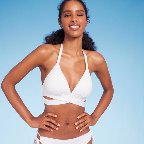 Women's Triangle Bralette Faux Wrap Halter Bikini Top - Shade & Shore™ White  M : Target