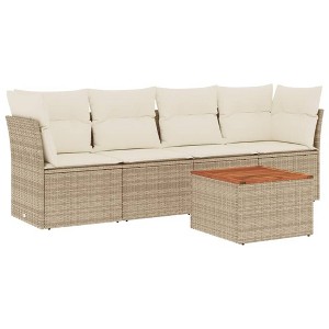 vidaXL Patio Sofa Set with Cushions Outdoor Furniture 5 Piece Poly Rattan - Beige and Cream - 1 of 4