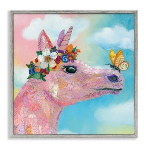 Stupell Industries Butterfly Kisses Pink Fantasy Unicorn Flower Blossoms Framed Giclee Art - 1 of 4
