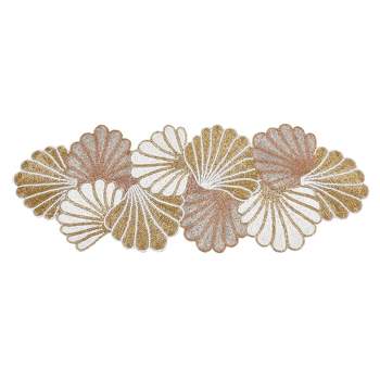 Saro Lifestyle Table Runner with Sea Shell Beaded Design, 13"x36", Gold