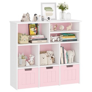 Toy Storage Cabinet w/Drawers Cubes, Children's Toy Shelf Kids Bookshelf w/Wheels, Kids Bookcase Toy Storage Organizer for Bedroom Playroom Nursery - 1 of 4
