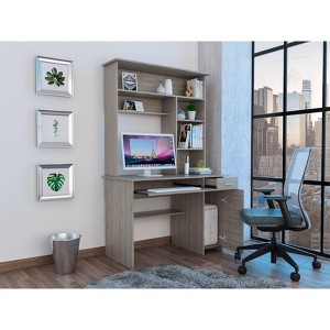 CAVINAS Classic Writing Desk with Hutch and Keyboard Tray,5 Shelves,CPU Panel and Drawer Storage for Home Office Workspace - 1 of 4
