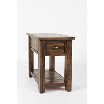 Rustic Brown Wood Rectangular Chairside Table with Storage