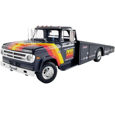 1970 Dodge D300 Ramp Truck "Dan Gurney's Plymouth AAR Trans Am Team" Dark Blue with Stripes 1/18 Diecast Model Car by ACME