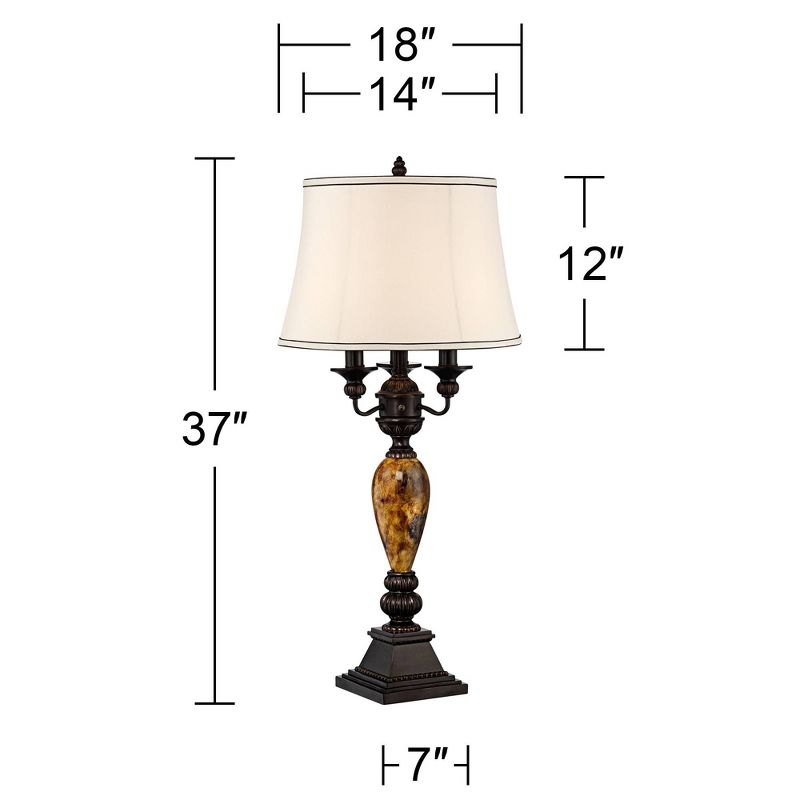 Kathy Ireland Mulholland Traditional Table Lamp 37" Tall Bronze Golden Marbleized White Bell Shade for Bedroom Living Room Bedside Office House Home, 4 of 10