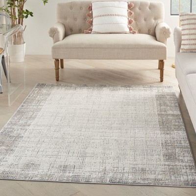 Ivory Grey Rectangular Synthetic Area Rug 5' x 7'