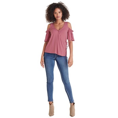 VENUS Womens Cold Shoulder Wrap Blouse