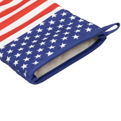 Patriotic Stars and Stripes Polyester Oven Mitts Set