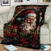 Lomsoe Santa Claus with Holly Print Flannel Blanket - All Seasons Soft Cozy Warm Throw Blanket for Bed, Napping, Camping, Travel, Office - 2 of 4