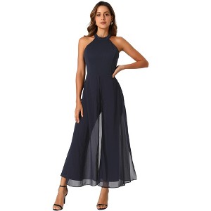 INSPIRE CHIC Women's Sleeveless Halter Neck Elegant Wedding Cocktail Dressy Jumpsuits - 1 of 4
