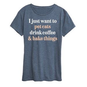 Women's - Instant Message - Pet Cats Drink Coffee Bake Short Sleeve Graphic T-Shirt - 1 of 4