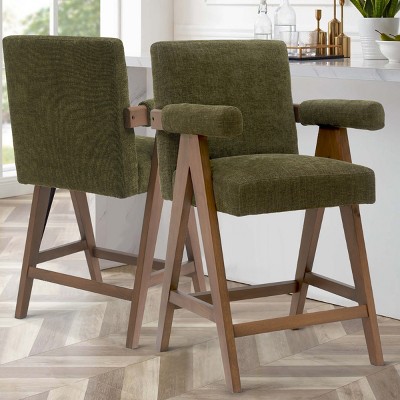 Morgan 25.5" Height Upholstered Seat and Back Counter Stools With Upside Down "V" shape design Solid Wood Legs-Maison Boucle