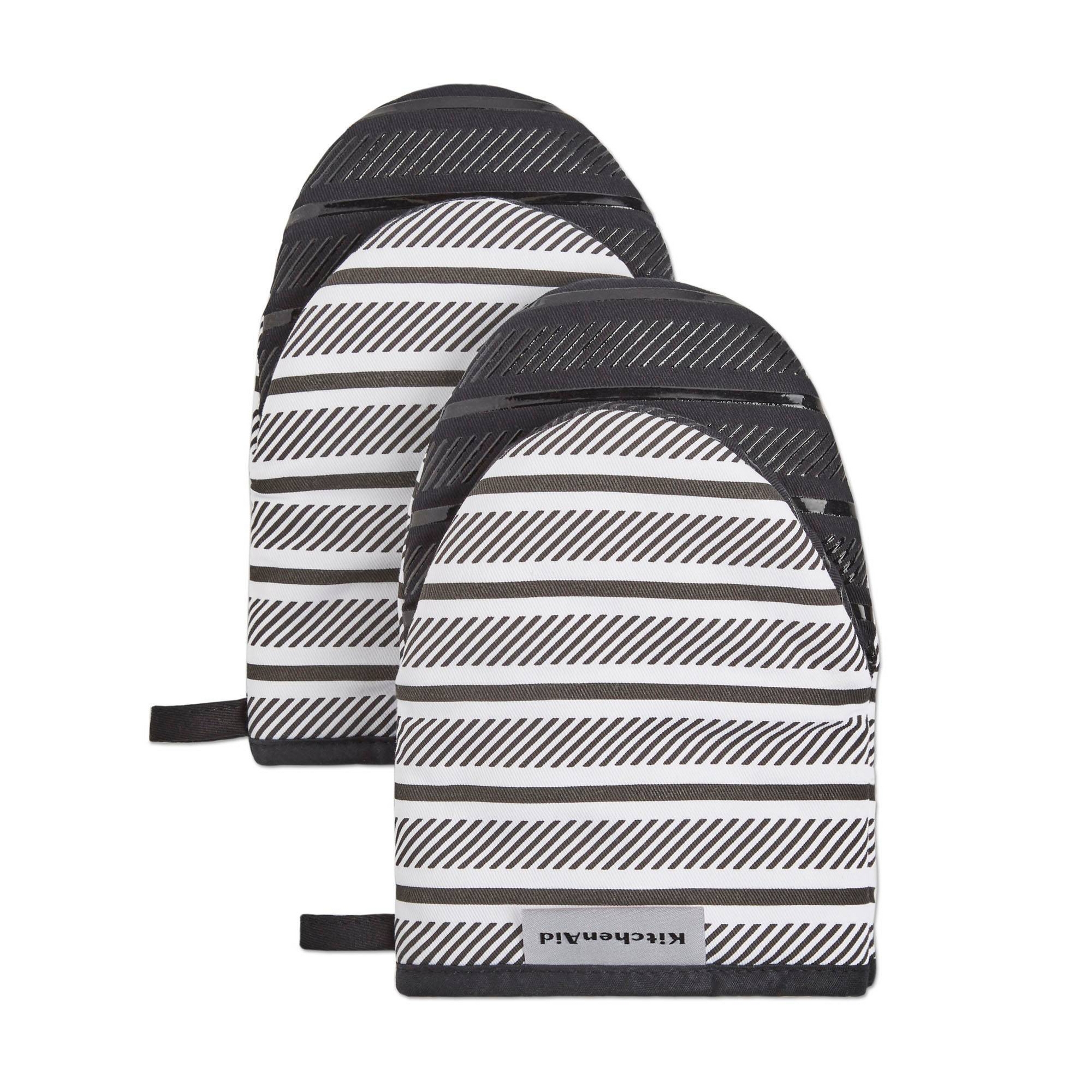 KitchenAid 2pk Cotton Albany Mini Oven Mitts Black: Stripe Pattern, Classic Kitchen Textiles, Machine Washable