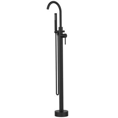 DOMETOUR Freestanding Bathtub Faucet Tub Floor Mount Bathroom Faucets Brass Single Handle with Hand Shower High Flow Rate Max 6 GPM (Matte Black)