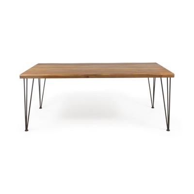 SKRAN Outdoor Rectangle Dining Table with Acacia Wood Table Top,Dining Table with Iron Hairpin Legs,Dining Table for Outdoor and Indoor